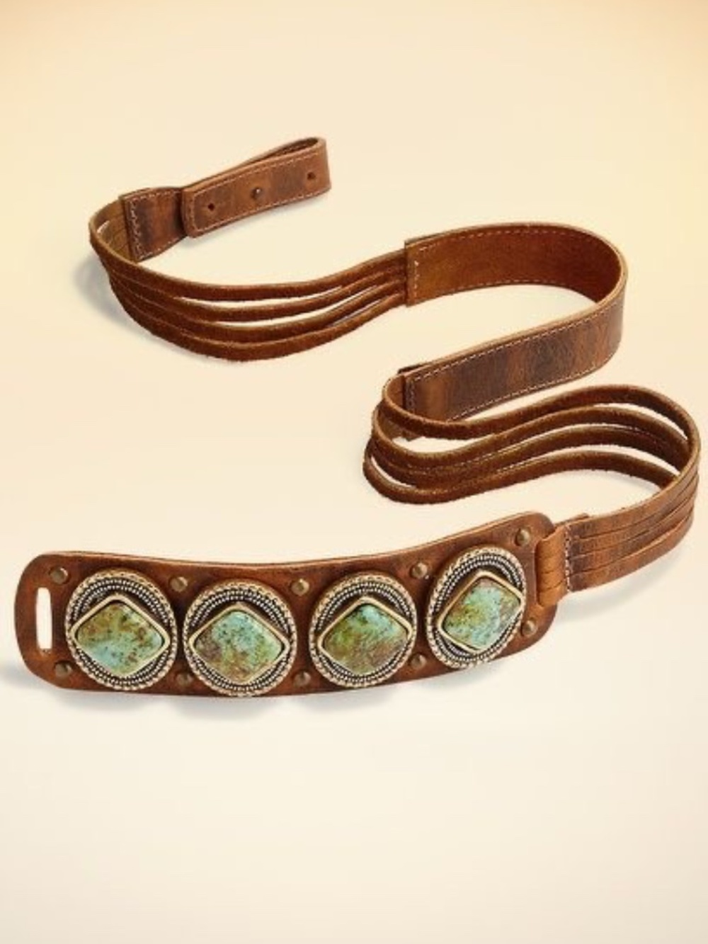 Vintage Leather and Stone Belt/Hat Belt
